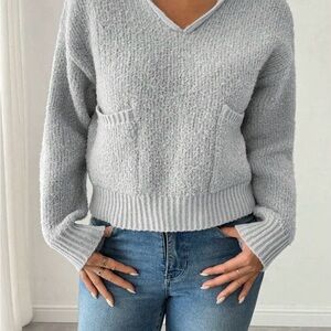 SHEIN Light Gray V-Neck Sweater